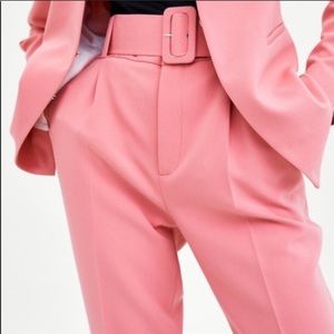 Zara pink high waisted trousers with belt.